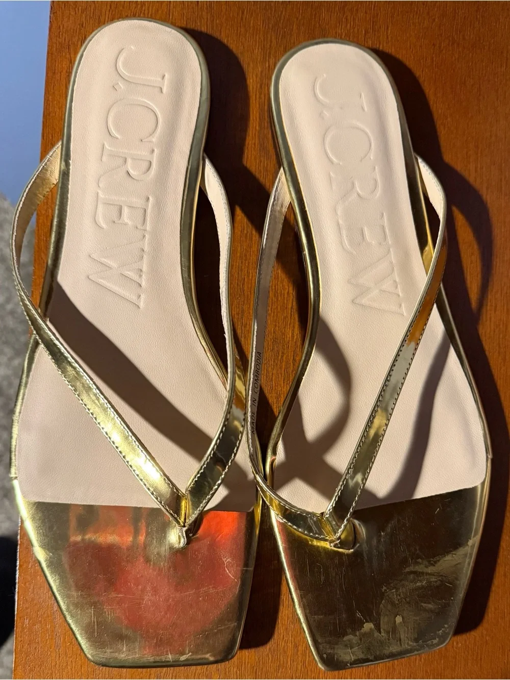 J. Crew Metallic Gold Square-Toe Thong Sandals - never worn